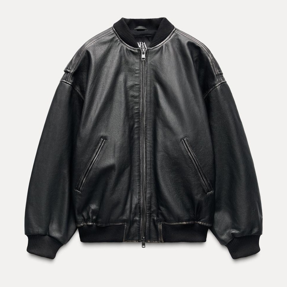 Zara Oversized Leather Bomber Jacket Size M